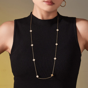 Colliers Longs Pour Femmes Classic Clover En Acier Titane, Imperméables Et Anti-Ternissement, Couleur Or h5 Image5