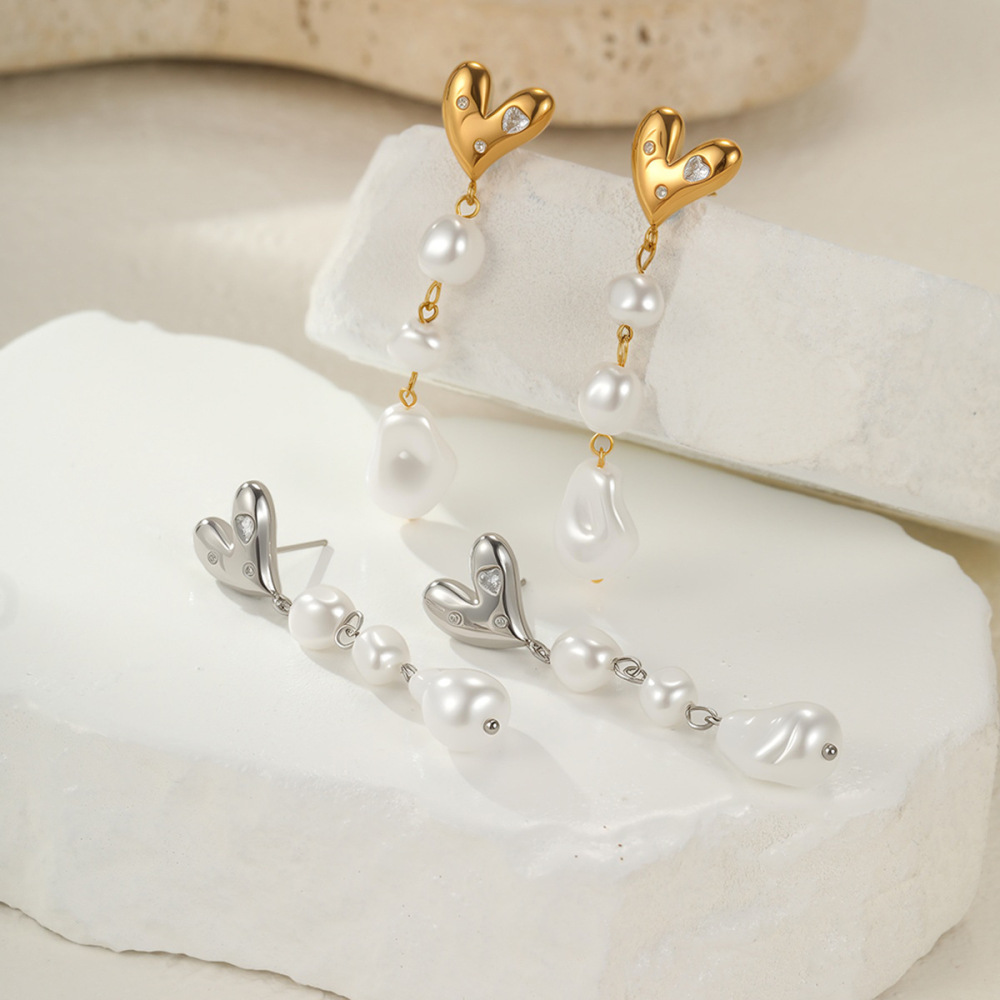 Boucles D'Oreilles À Perles Et Pompons Romantiques Pour Femme, En Acier Inoxydable Imperméable, Couleur Or (1 Paire). Image2