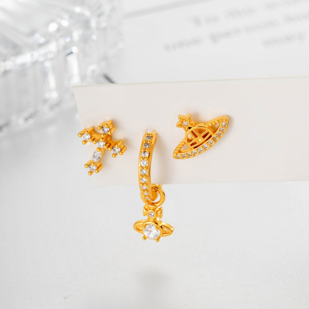 Boucles d'oreilles piercing femme Planet en cuivre et zircon (1 pièce) 2
