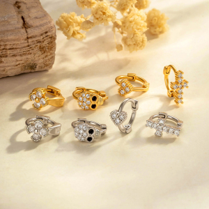 Boucles D'Oreilles Créoles Pour Femme, Motif Cœur, Crâne Et Croix, Couleur Cuivre Doré, Zircon. h5 Image4