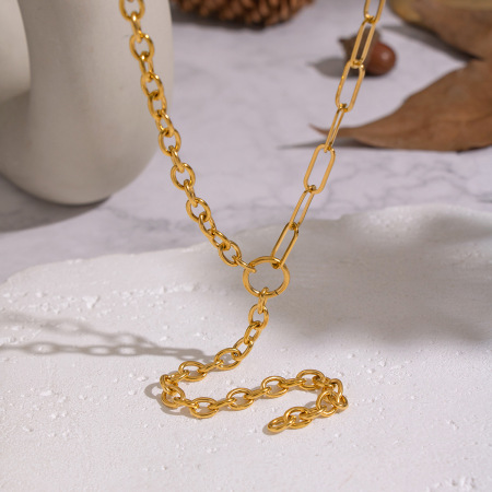 Collier en acier inoxydable doré, étanche, avec chaîne en forme de Y (1 pièce).