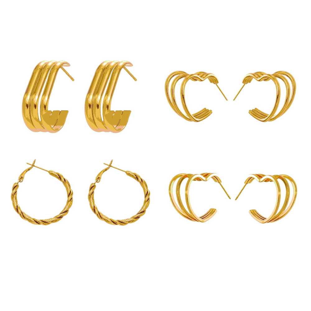 1 Paire De Boucles D'Oreilles Créoles Classiques En Forme De Cœur, En Acier Inoxydable Étanche, Couleur Or, Pour Femme. Image6