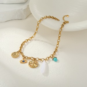 Collier Pour Femme Avec Pendentif Œil De Diable En Forme Irrégulière, En Acier Inoxydable Et Chaîne Étanche (1 Pièce) h5 Image3