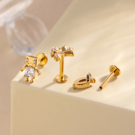 Boucles d'oreilles papillon personnalisables en alliage de titane doré avec zircon pour femme (1 pièce). 2