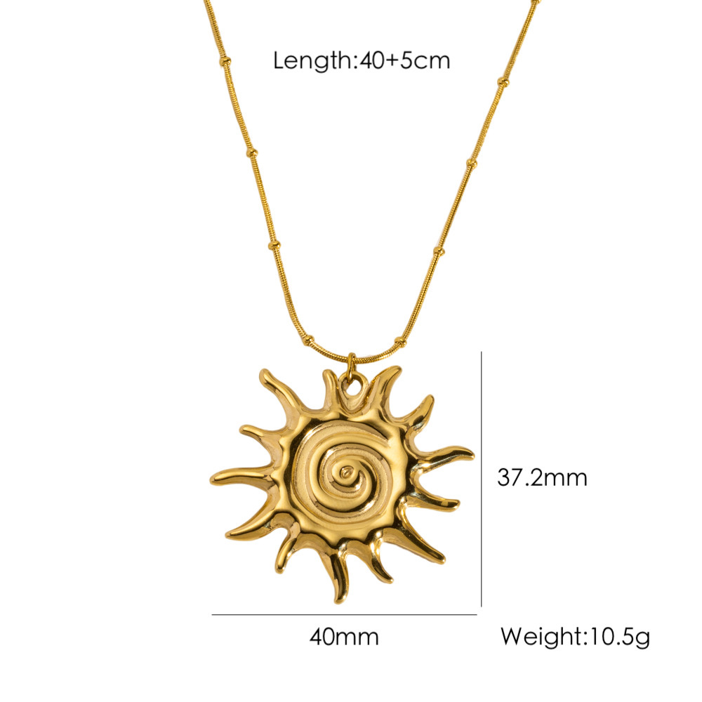 Collier Pendentif Femme En Acier Inoxydable Étanche, Motif Soleil Et Océan, Design Tendance (1 Pièce) 