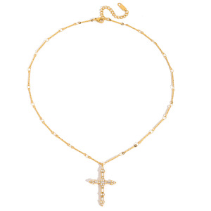 Collier Pendentif Délicat En Forme De Croix Et D'Étoile, En Acier Inoxydable Étanche, Couleur Or, Pour Femme (1 Pièce) h5