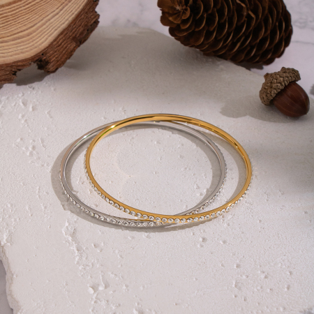 Bracelet jonc luxueux et élégant en acier inoxydable étanche couleur or avec zircon (1 pièce) 2