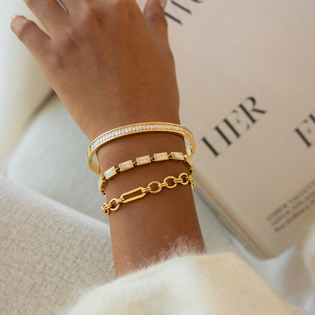Bracelet jonc luxueux pour femme, couleur or, en acier inoxydable uni, étanche (1 pièce)