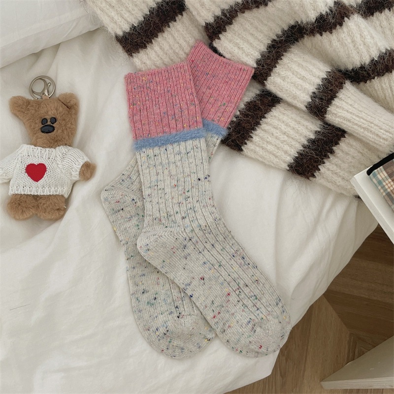 1 Paire De Chaussettes Mi-Mollet En Coton À Rayures Bleu Clair, Douces Et Élégantes 