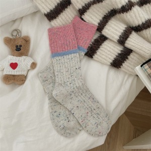 1 Paire De Chaussettes Mi-Mollet En Coton À Rayures Bleu Clair, Douces Et Élégantes h5 