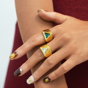 Bague Femme Triangulaire En Acier Inoxydable, Étanche, Couleur Or, Avec Zircon. h5 Image3