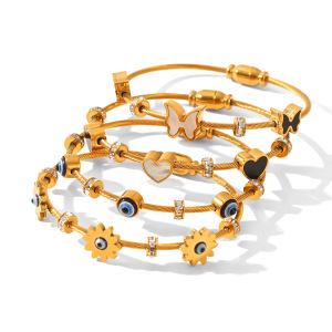 Bracelet Jonc Étanche En Acier Inoxydable Doré Avec Œil Du Diable Et Papillon (1 Pièce) h5 Image5