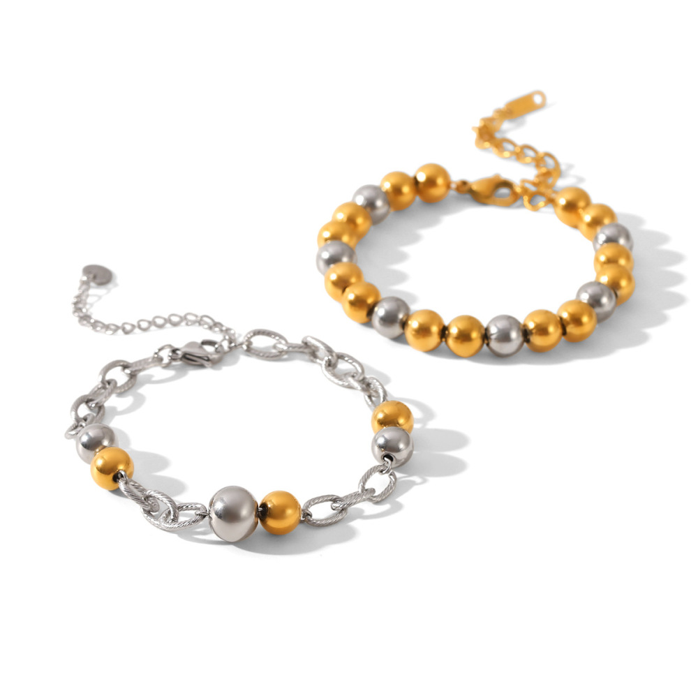 Bracelet En Acier Inoxydable Étanche Composé De Perles De Couleurs Assorties (1 Pièce) Image6