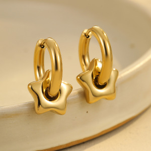 Boucles D'Oreilles Pendantes Pour Femme, Plaquées Or 18 Carats, En Forme De Cœur Et De Pentagramme, En Acier Inoxydable 304, Étanches Et Élégantes. Style Décontracté. h5 Image3