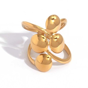 Bague Femme Rétro De Forme Irrégulière En Acier Inoxydable Étanche Couleur Or (1 Pièce) h5 
