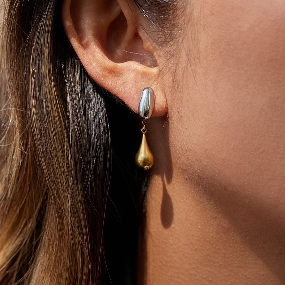 1 Paire De Boucles D'Oreilles Pendantes Modernes Pour Femmes, En Acier Inoxydable Étanche, De Couleur Or Et Argent. Image3