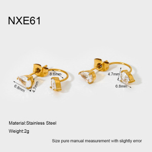 1 Paire De Boucles D'Oreilles Puces Élégantes Et Luxueuses En Forme De Goutte, En Acier Inoxydable Étanche Couleur Or Avec Zircon. h5 