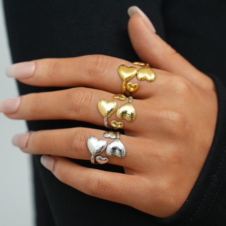 Bague minimaliste en forme de cœur, design épuré, en acier inoxydable, couleur or, étanche. 2