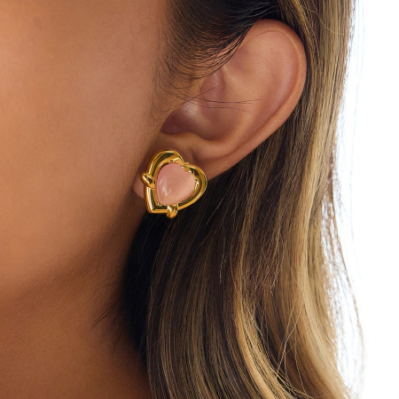 Boucles d'oreilles puces romantiques en forme de cœur, en acier inoxydable étanche, couleur or, pour femme (1 paire) 2