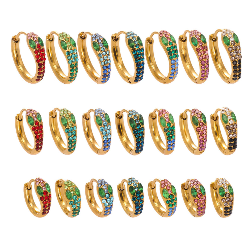 1 Paire De Boucles D'Oreilles Créoles Glamour En Acier Inoxydable Doré, Ornées D'Un Serpent En Zircon, Pour Femme. h5Image5