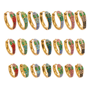 1 Paire De Boucles D'Oreilles Créoles Glamour En Acier Inoxydable Doré, Ornées D'Un Serpent En Zircon, Pour Femme. h5 Image5