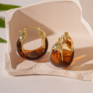 1 Paire De Boucles D'Oreilles Créoles En Résine Cuivrée Ombrée h5