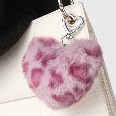 Porte-clés rétro en peluche en forme de cœur à imprimé léopard (1 pièce) 2