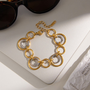 Bracelet Classique Rond En Acier Inoxydable Étanche, Couleurs Or Et Argent, Pour Femme (1 Pièce). h5 Image5