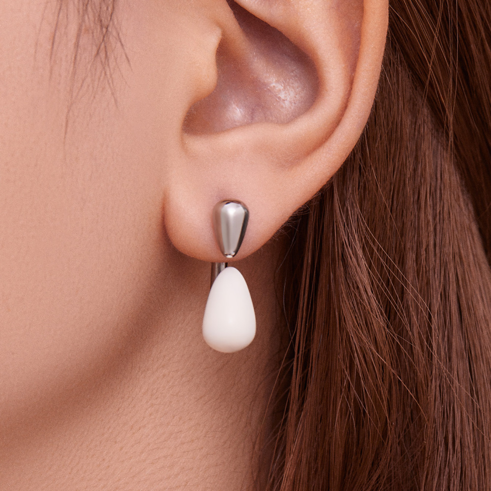 1 Paire De Boucles D'Oreilles Puces Pour Femme, En Acier Inoxydable Doré, Imperméables, En Forme De Goutte Brillante Image4