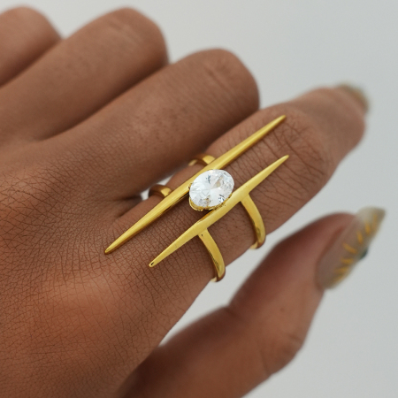 Bague élégante pour femme, en acier inoxydable, couleur or, étanche, avec zircon. 2