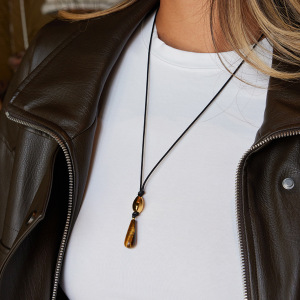 Collier Long Classique En Acier Inoxydable, Imperméable, Couleur Or, Avec Pierre Naturelle, Orné D'Une Goutte (1 Pièce) h5 Image3