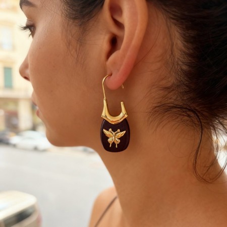 1 paire de boucles d'oreilles pendantes en bois avec nœud papillon