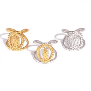 Bague Femme Rétro De Forme Irrégulière En Acier Inoxydable Étanche Couleur Or (1 Pièce) h5 Image6