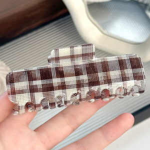 Pince À Cheveux Femme En Pvc À Carreaux Rétro Simples (1 Pièce) h5