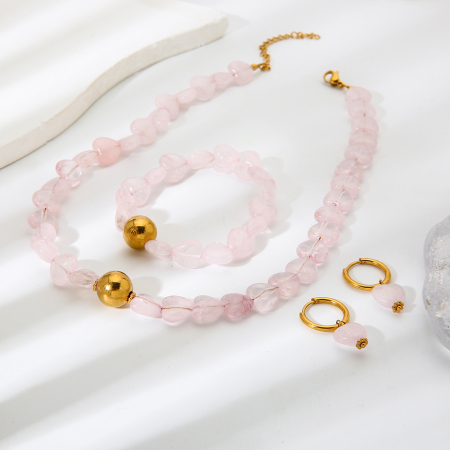Ensemble de bijoux pour femme en perles en forme de cœur rose tendre (1 pièce)