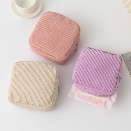 Trousse à maquillage décontractée en velours côtelé uni (1 pièce) 2