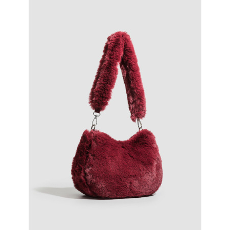 Sac à bandoulière femme simple et décontracté, couleur unie, en fourrure (1 pièce) 2