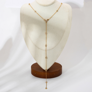 Collier Pendentif Élégant En Forme De Y, En Acier Inoxydable Étanche, Couleur Or, Avec Zircon. h5 Image4