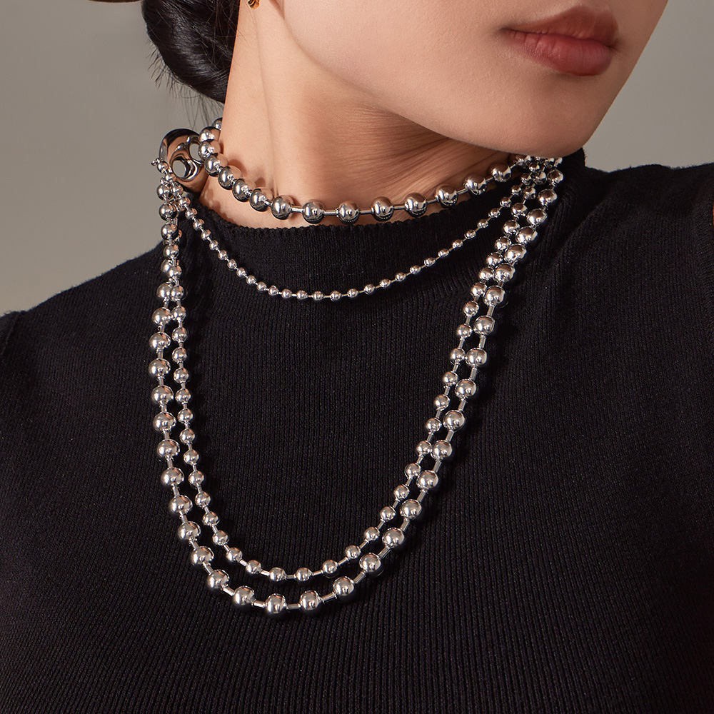 Collier Long Classique Pour Femme, Composé De Plusieurs Rangs, En Acier Inoxydable Imperméable, Couleur Or Et Argent (1 Pièce) Image5