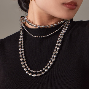 Collier Long Classique Pour Femme, Composé De Plusieurs Rangs, En Acier Inoxydable Imperméable, Couleur Or Et Argent (1 Pièce) h5 Image5