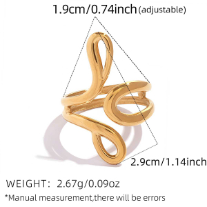 Bague Femme Tendance, 1 Pièce, Lignes Simples Et Irrégulières, En Acier Inoxydable Étanche Couleur Or h5 Image2