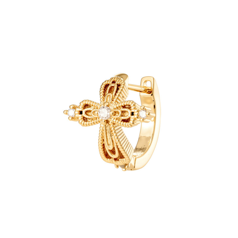 Boucles D'Oreilles Créoles Glamour En Cuivre Et Zircon Avec Croix (1 Pièce) 