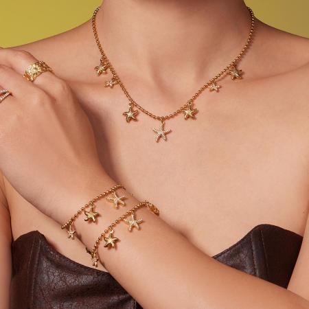 Ensembles de bijoux pour femmes en acier titane couleur or, ornés d'étoiles de mer.