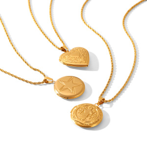 Collier Pendentif Rétro En Acier Inoxydable Doré, Étanche, Avec Motif En Relief h5 Image5
