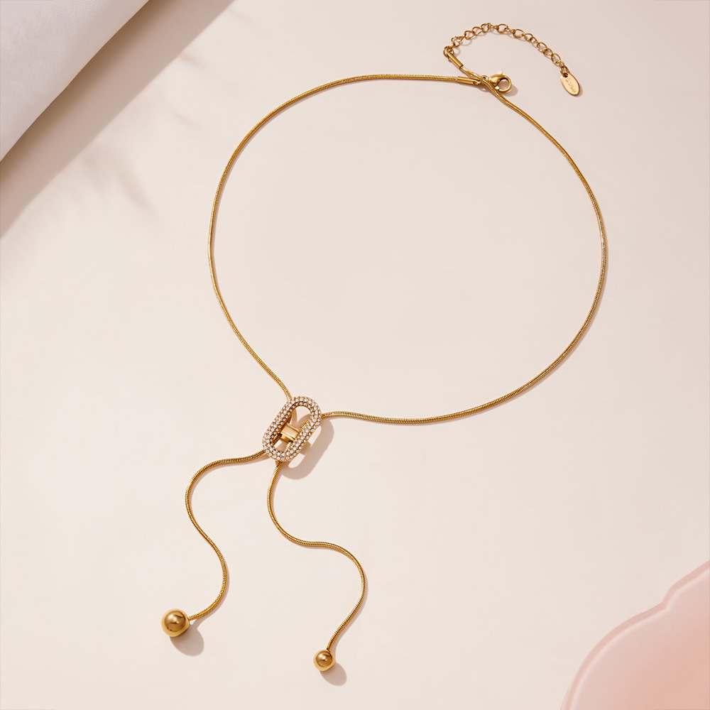 Collier Pendentif Femme Luxueux En Acier Inoxydable Doré, Avec Chaîne Ajustable Et Zircon, Étanche, 1 Pièce Image3