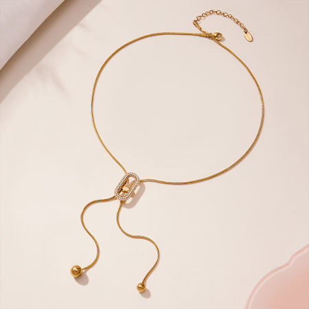Collier pendentif femme luxueux en acier inoxydable doré, avec chaîne ajustable et zircon, étanche, 1 pièce 2