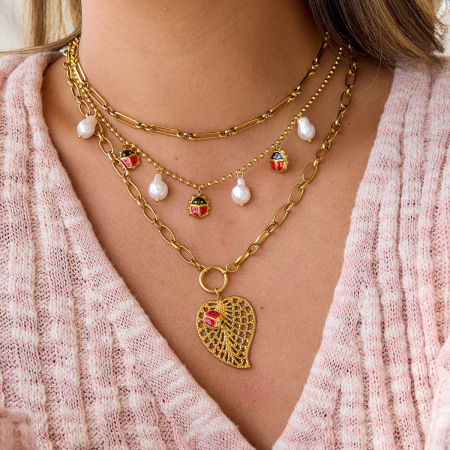 Collier pendentif femme Leaf&Beetle en acier inoxydable étanche couleur or (1 pièce)