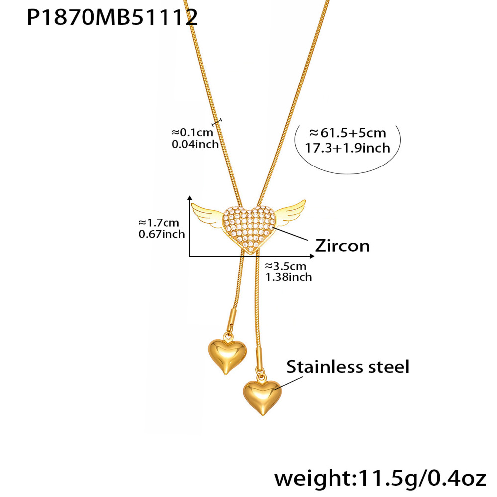 Collier Long Pour Femme, Orné D'Un Cœur Romantique Et De Balançoires, En Acier Inoxydable Étanche Couleur Or Et Zircon. Image2