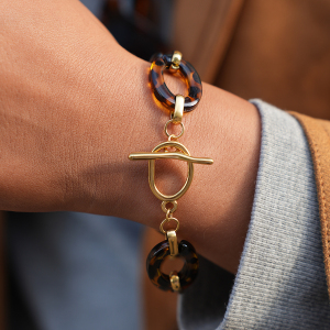 Bracelet Chaîne Femme En Acier Inoxydable Doré, Imprimé Léopard Rétro (1 Pièce). h5 Image4