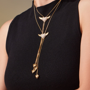 Collier Long Pour Femme, Orné D'Un Cœur Romantique Et De Balançoires, En Acier Inoxydable Étanche Couleur Or Et Zircon. h5 Image5